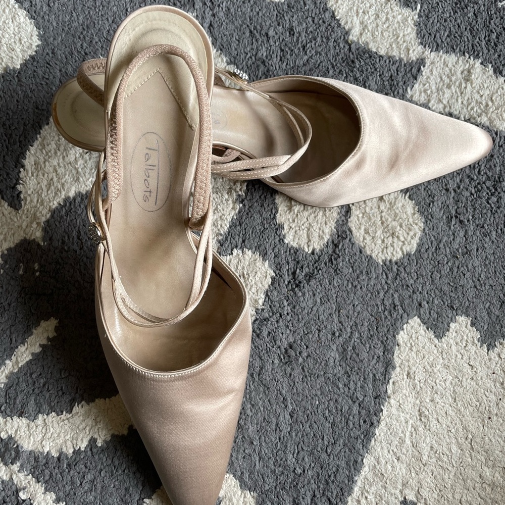 Talbots vintage satin and leather heels 2004